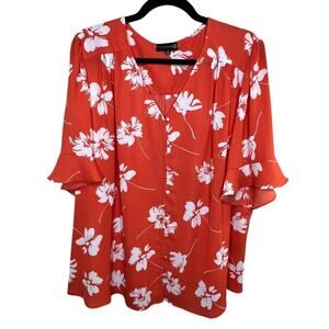 Ryan Wythe 2X Orange & White Short Sleeve Blouse